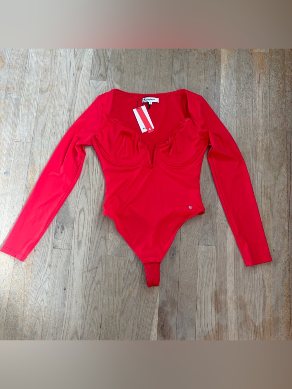 NWT Popilush Red Bodysuit M Underwire Lace Demi Cup